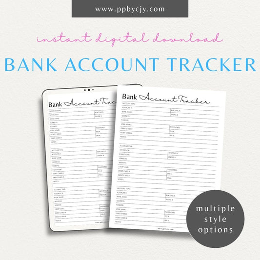 Bank Account Balance Sheet Printable Template – Digital Download for Tracking and Managing Account Balances