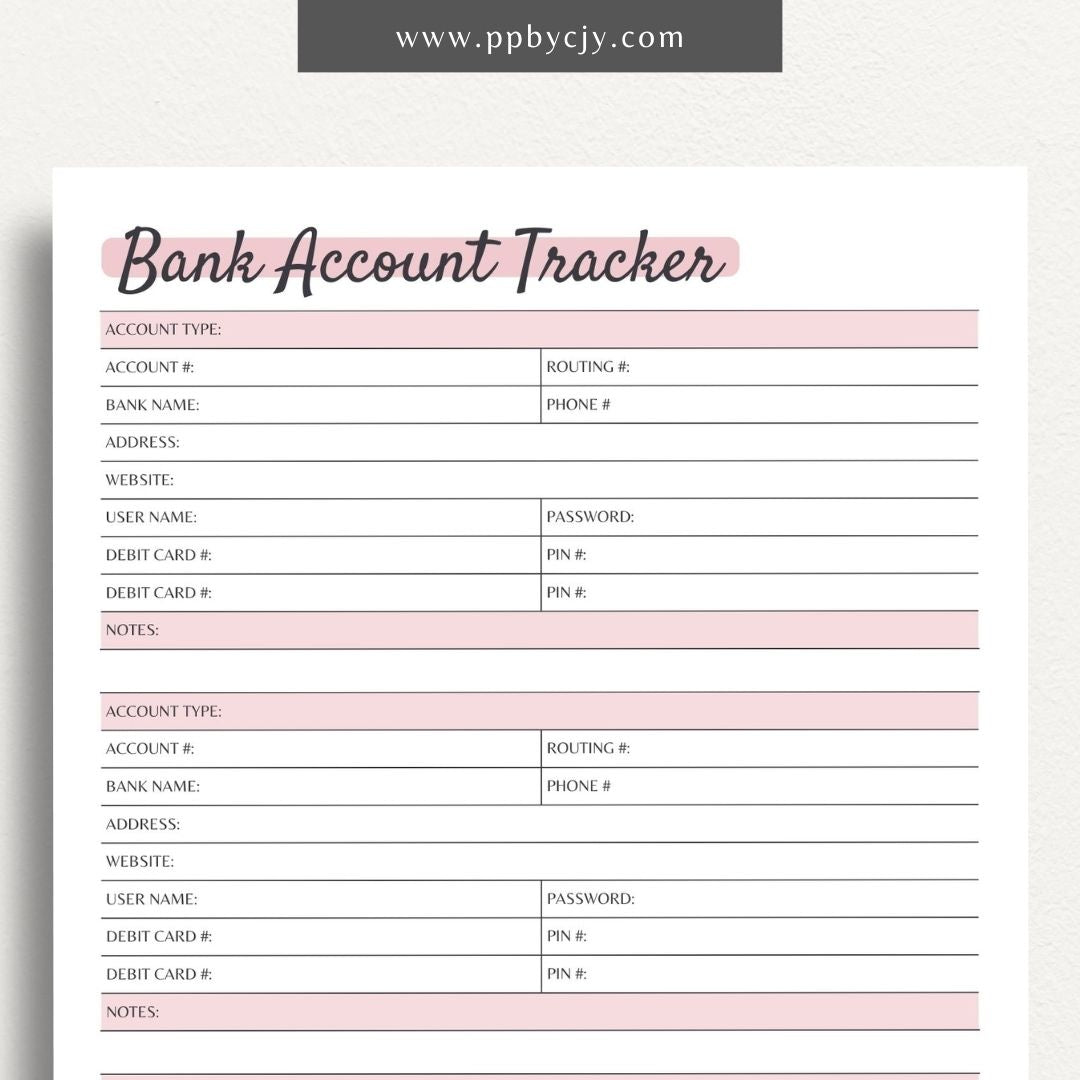 Bank Account List Printable PDF Template