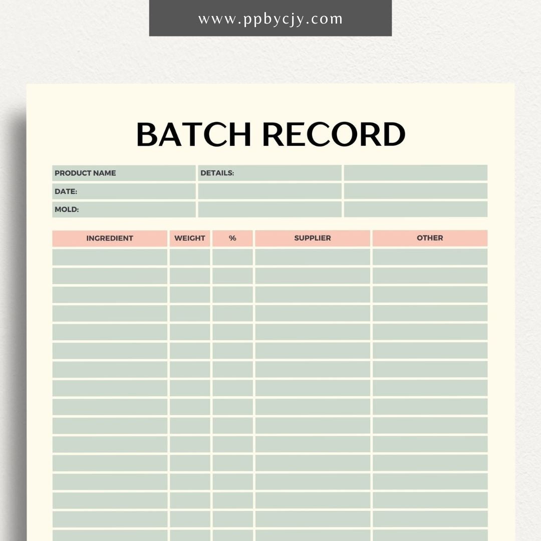 Soap Making Printable Template – Digital download for planning and documenting soap recipes, ingredients, and processes