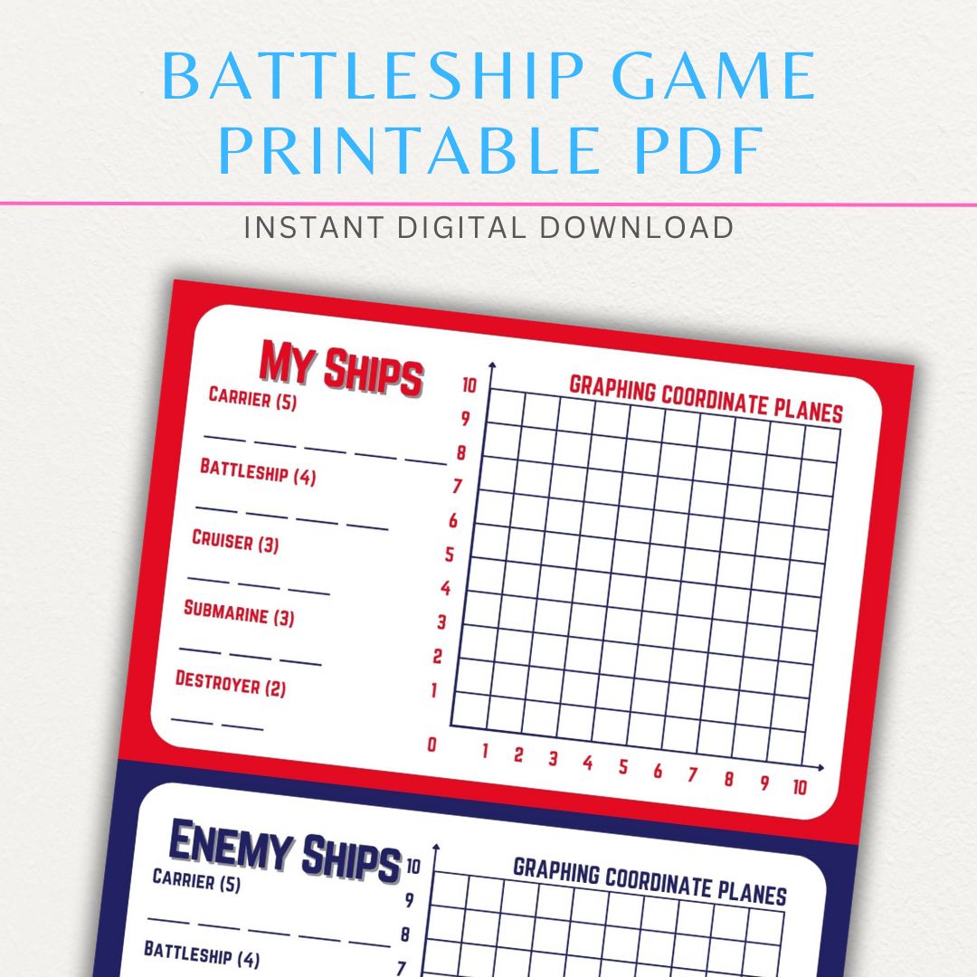 Printable Battleship Game PDF Template with player grids for a classic strategy game.

