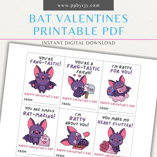 Cute bat-themed Valentine's Day cards with playful bat quotes, perfect for a unique Valentine’s gift or card.