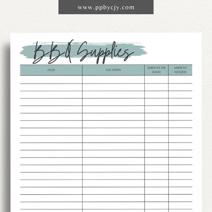 BBQ Supply Inventory Printable Template – Digital Download for Tracking and Managing Barbecue Supplies