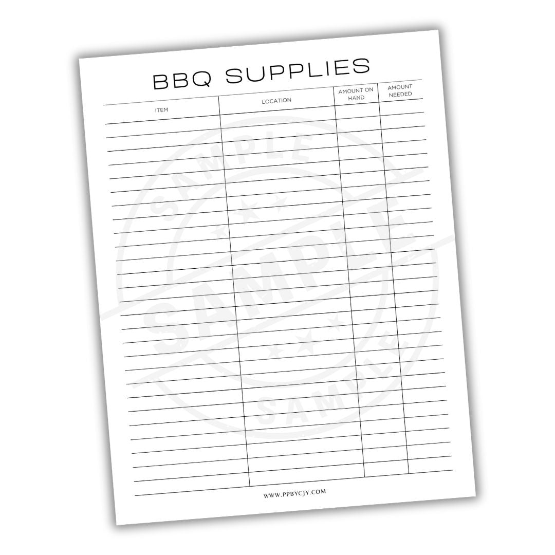 Sheet of paper with a BBQ supplies list on a white background