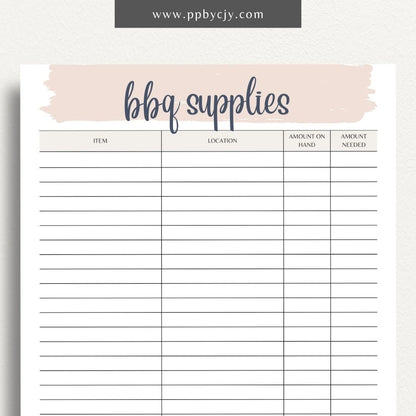 BBQ Supply Inventory Printable Template – Digital Download for Tracking and Managing Barbecue Supplies