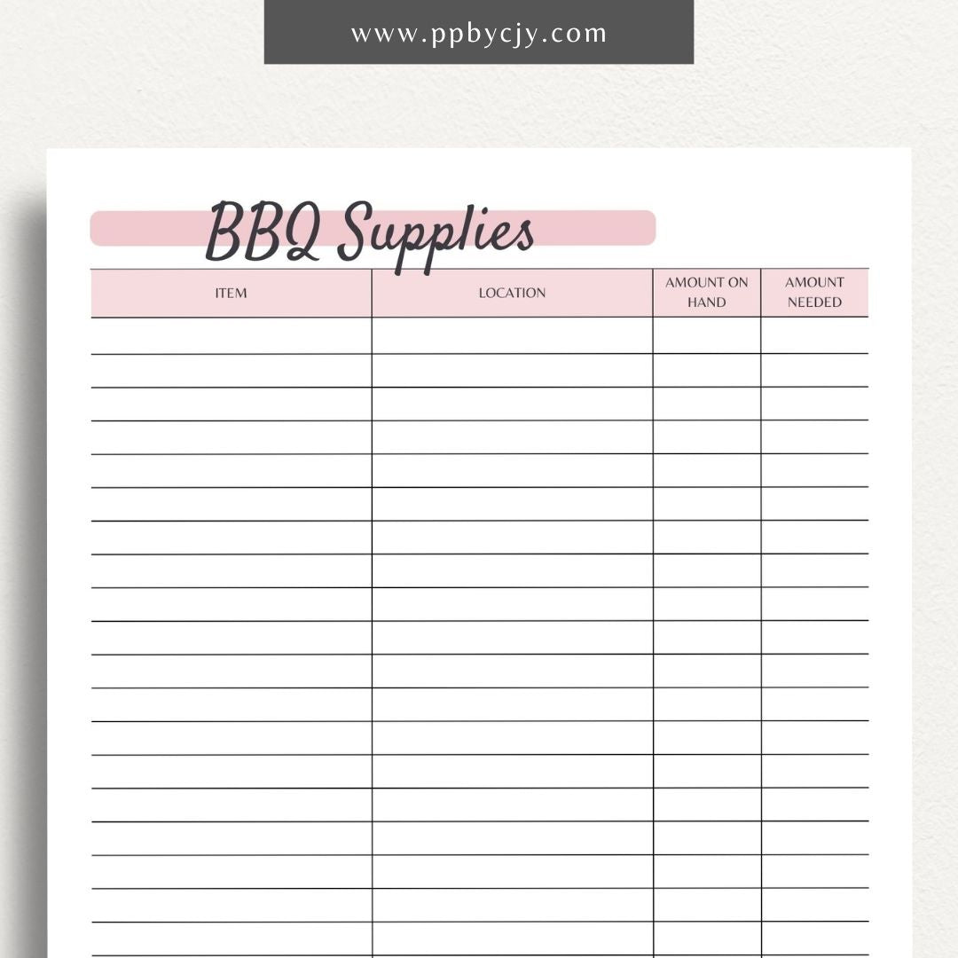 BBQ Supply Inventory Printable PDF Template