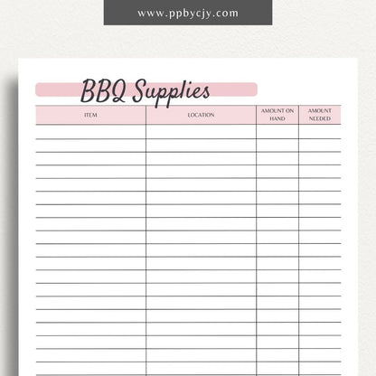 BBQ Supply Inventory Printable PDF Template