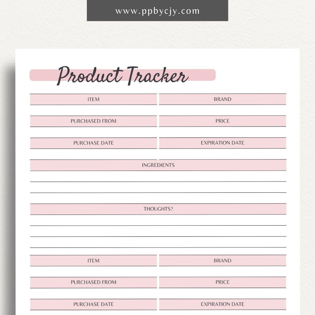 Beauty Product Tracker Printable PDF Template