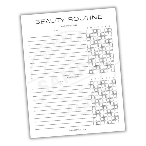 Sheet with 'Beauty Routine' template on a white background