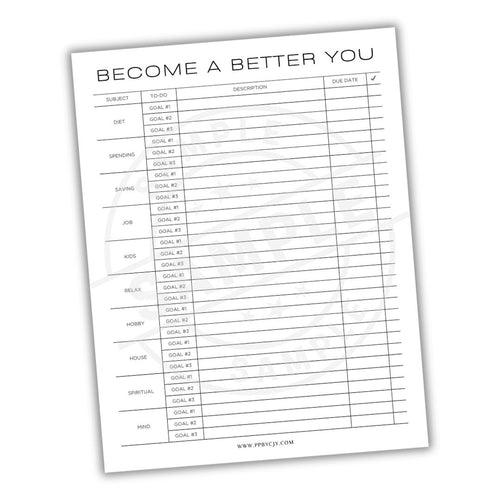 Goal-setting sheet titled 'Become a Better You' on a white background