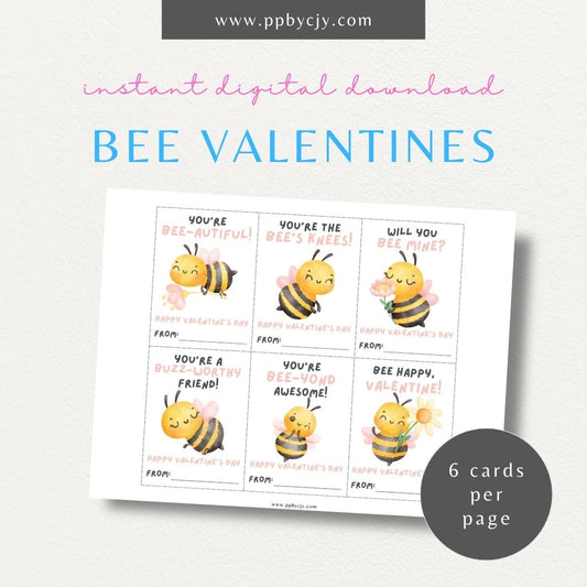 Bee-themed Valentine’s Day cards featuring cute bees and fun bee-themed quotes for a unique Valentine’s greeting.