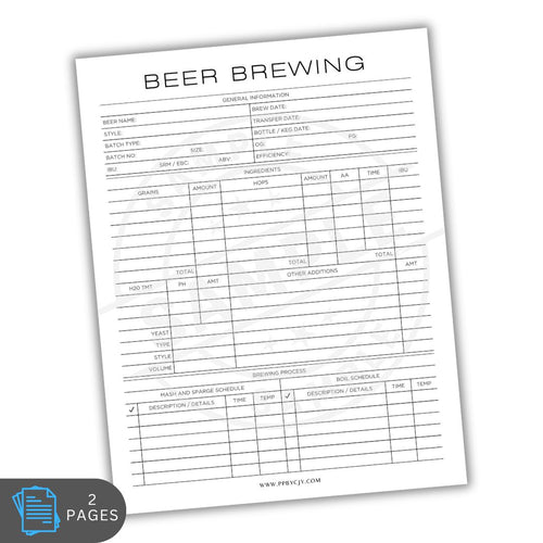 Beer brewing log sheet on a white background