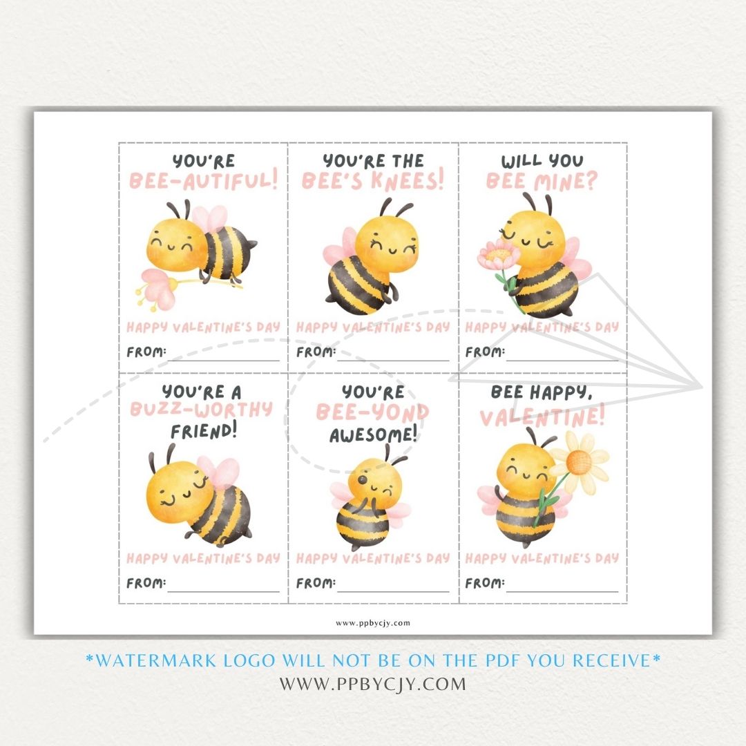 Bee-themed Valentine’s Day cards featuring cute bees and fun bee-themed quotes for a unique Valentine’s greeting.