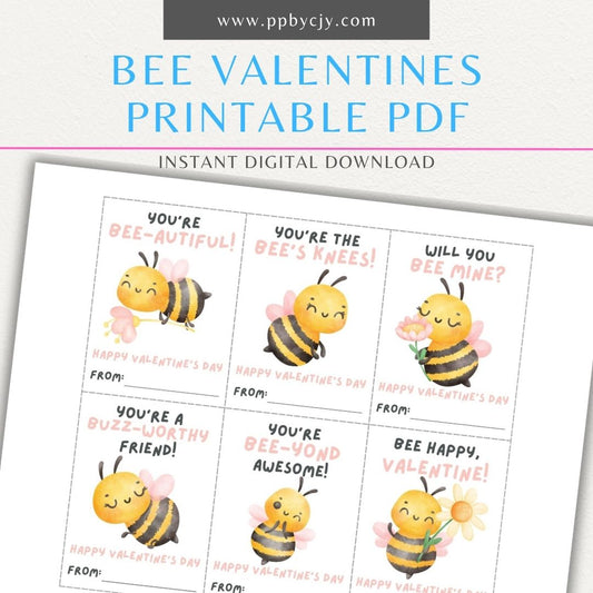 Bee-themed Valentine’s Day cards featuring cute bees and fun bee-themed quotes for a unique Valentine’s greeting.