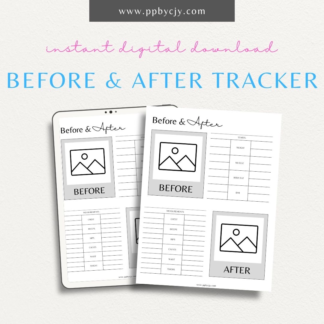 Before and After Body Transformation Tracker Printable PDF Template for fitness progress

