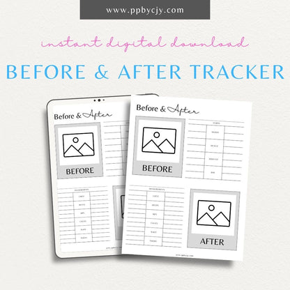 Before and After Body Transformation Tracker Printable PDF Template for fitness progress

