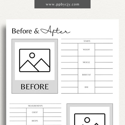 Before and After Body Transformation Tracker Printable PDF Template for fitness progress

