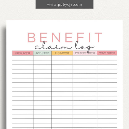 Unemployment Claim Log Printable Template – Digital download for recording and tracking details of unemployment claims, including claim dates, statuses, and correspondence