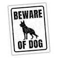 Beware of Dog sign with a silhouette of a dog on a white background