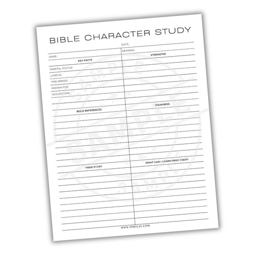 Bible character study worksheet on a white background
