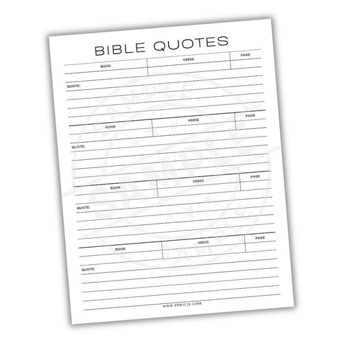 Sheet of paper with Bible quotes template on a white background
