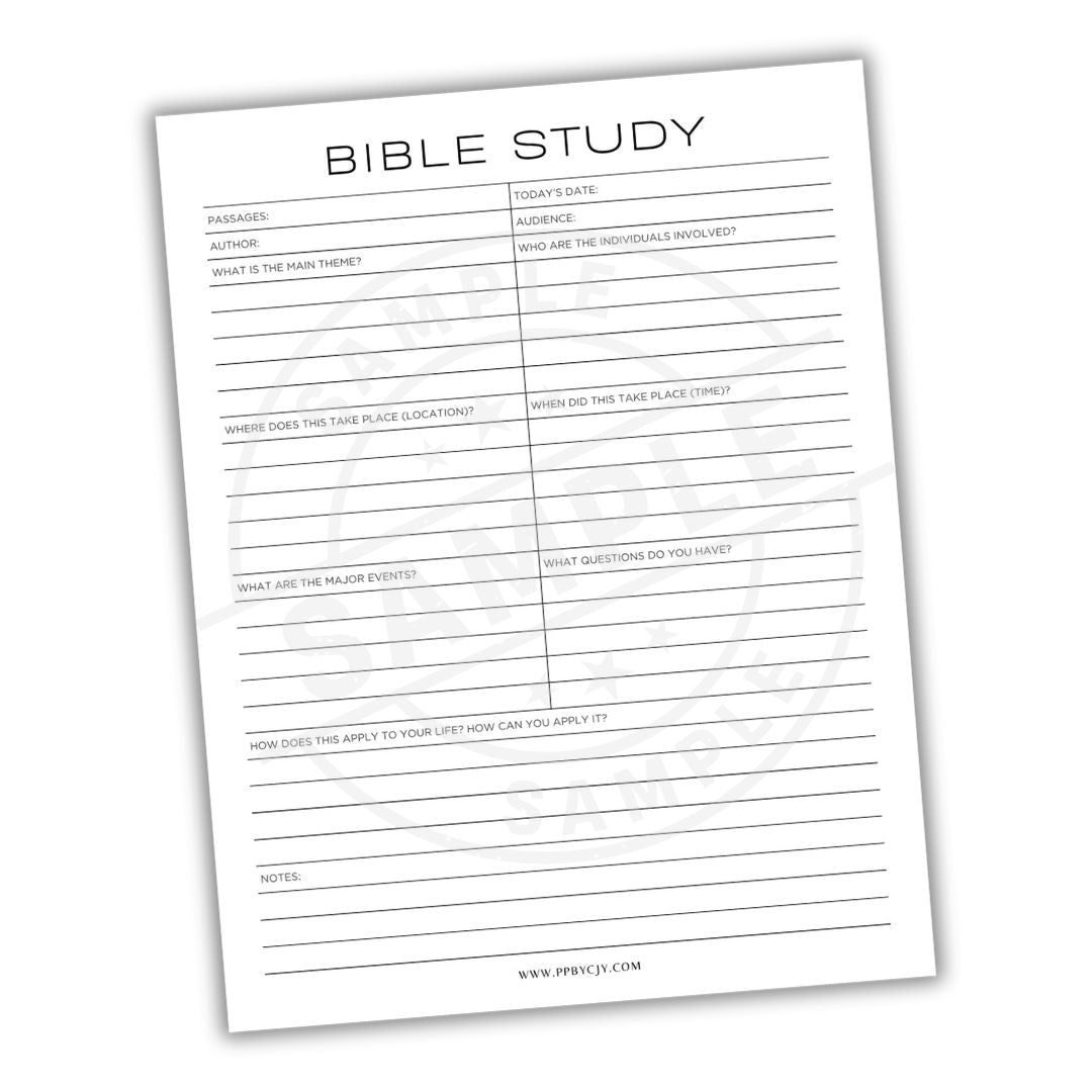 Bible study worksheet with columns for answers on a white background