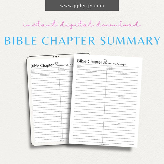 Bible Chapter Summary Printable PDF Template for Scripture study and reflection

