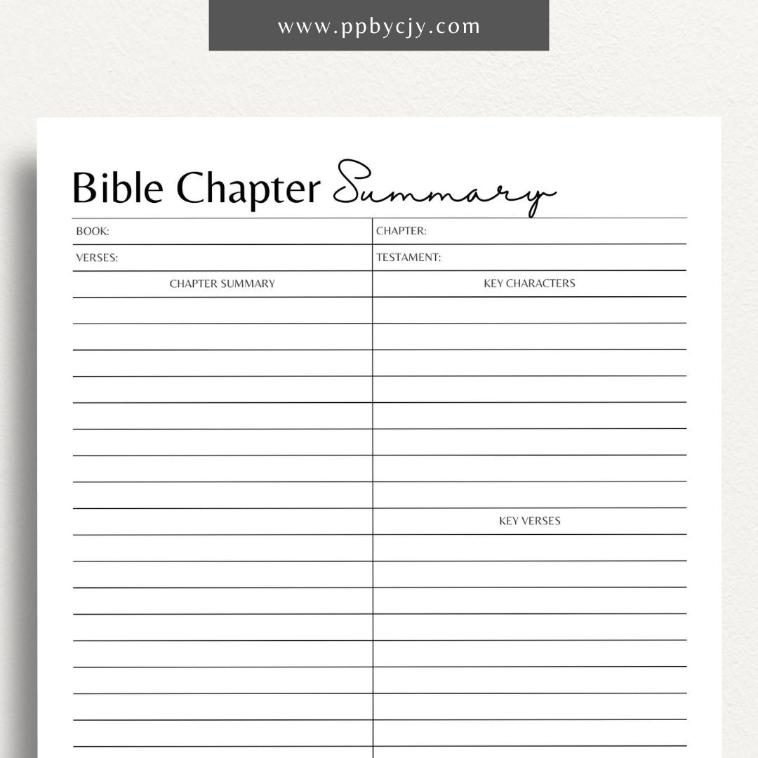 Bible Chapter Summary Printable PDF Template for Scripture study and reflection

