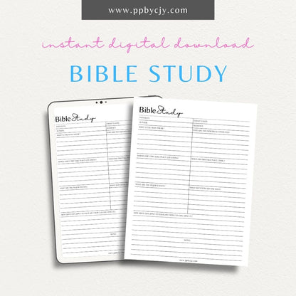 Bible Study Printable PDF Template for Scripture study and reflection

