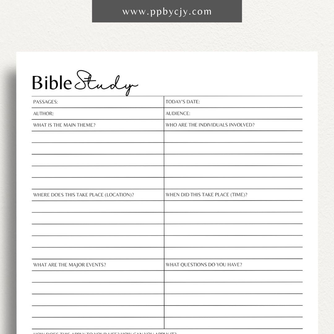 Bible Study Printable PDF Template for Scripture study and reflection

