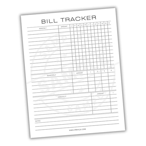 Bill tracker sheet with grid layout on a white background