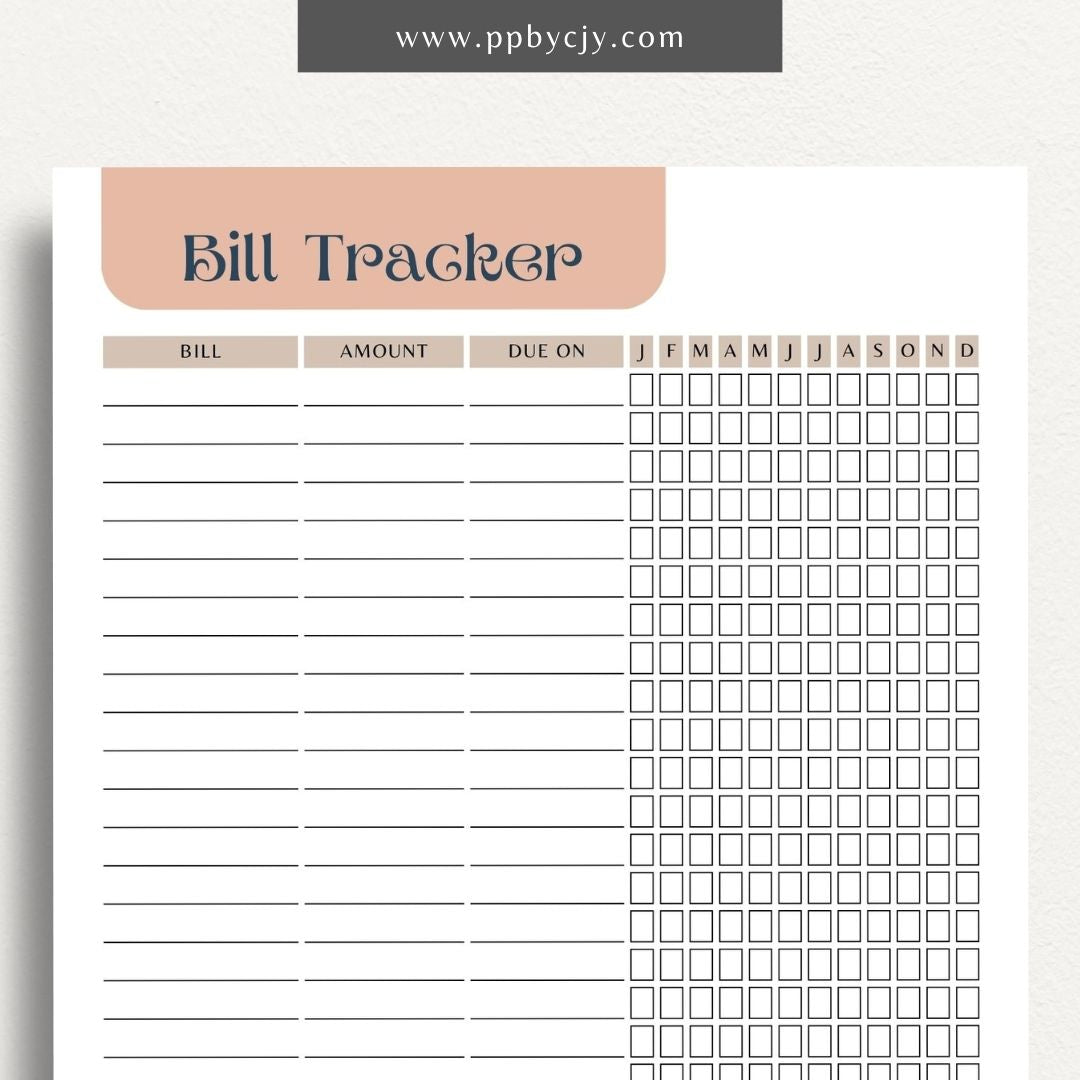 Bill Tracker Printable Template – Digital Download for Organizing and Managing Monthly Bills