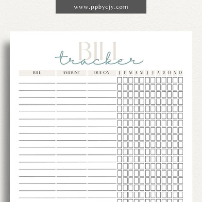 Bill Tracker Printable Template – Digital Download for Organizing and Managing Monthly Bills