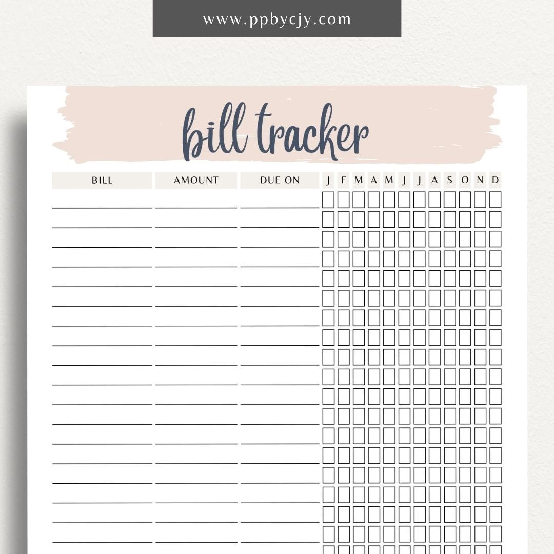 Bill Tracker Printable Template – Digital Download for Organizing and Managing Monthly Bills