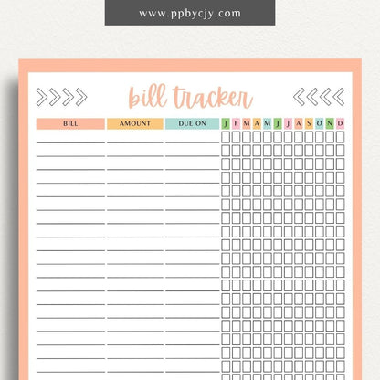 Bill Tracker Printable Template – Digital Download for Organizing and Managing Monthly Bills