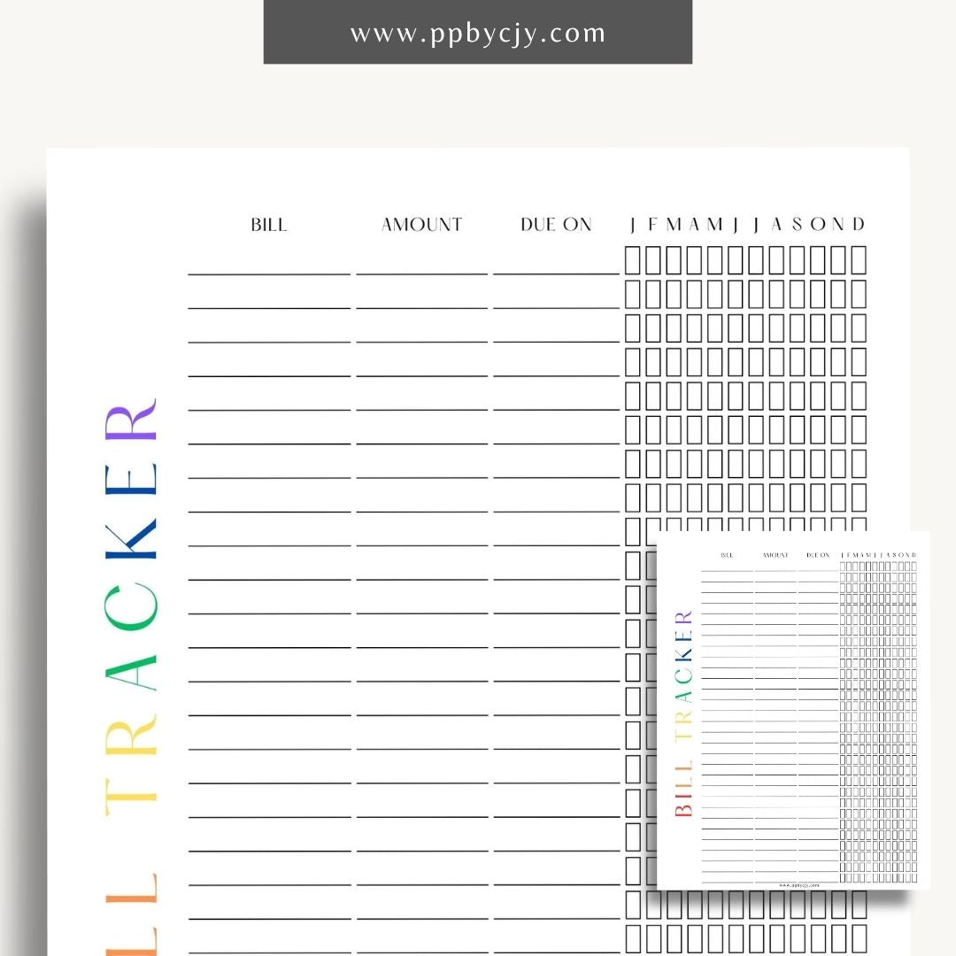 Bill Tracker Printable Template – Digital Download for Organizing and Managing Monthly Bills