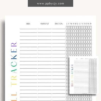 Bill Tracker Printable Template – Digital Download for Organizing and Managing Monthly Bills