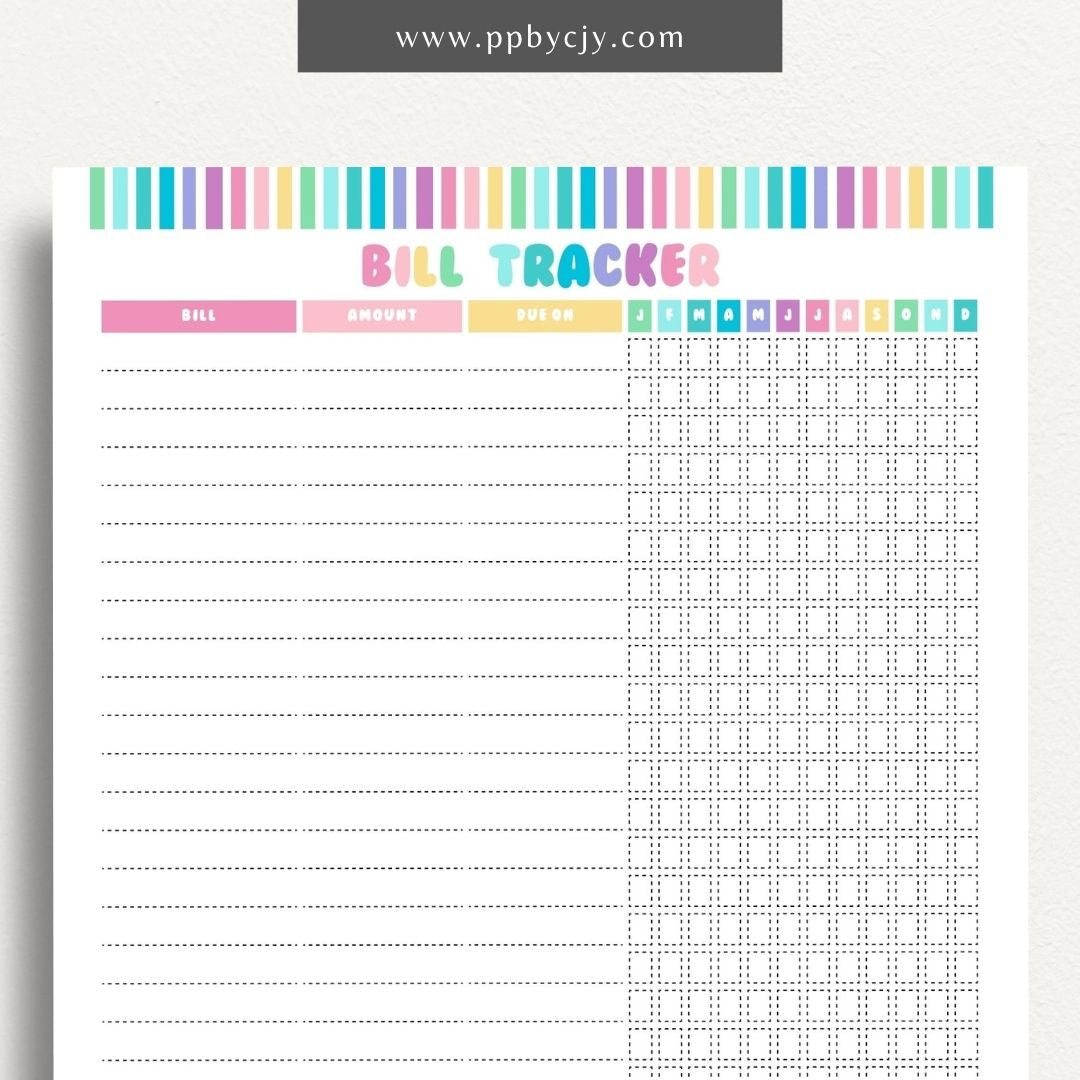 Bill Tracker Printable Template – Digital Download for Organizing and Managing Monthly Bills