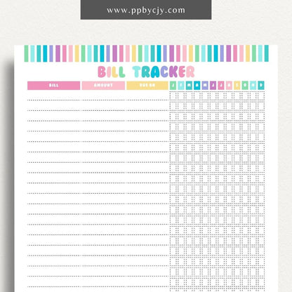 Bill Tracker Printable Template – Digital Download for Organizing and Managing Monthly Bills