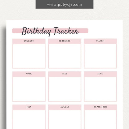 Birthday Reminder List Printable PDF Template