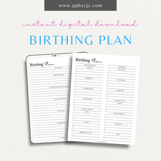 Organize and plan your birth experience with this printable birthing plan template