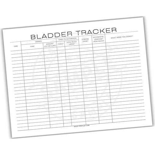 Bladder tracker sheet with columns for recording daily bladder activity.