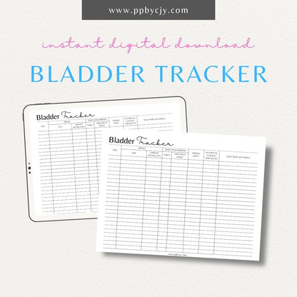 Bladder Tracker Printable PDF Template for monitoring urination, fluid intake, and bladder health

