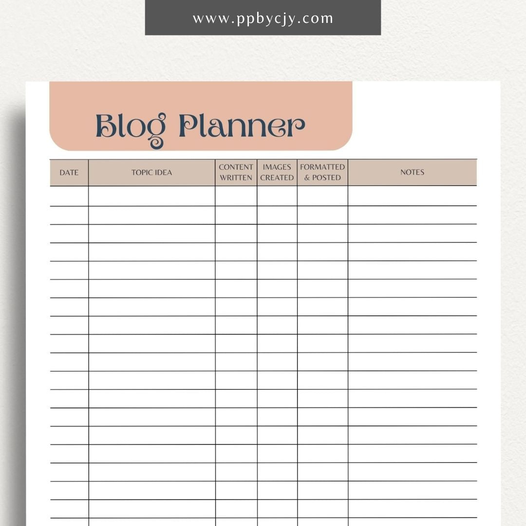 Blog Planner Printable Template – Digital Download for Organizing and Planning Blog Content