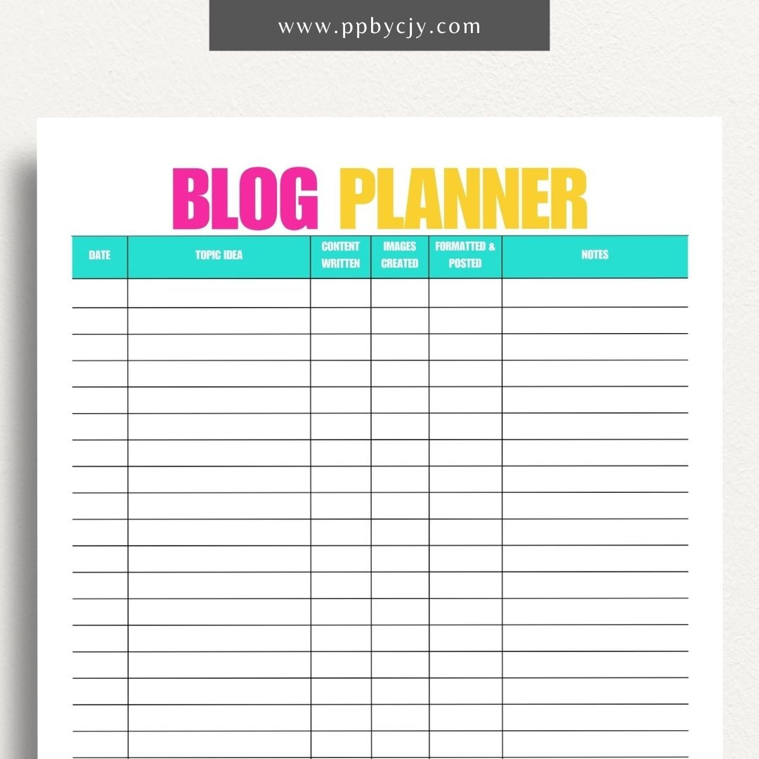 Blog Planner Printable Template – Digital Download for Organizing and Planning Blog Content