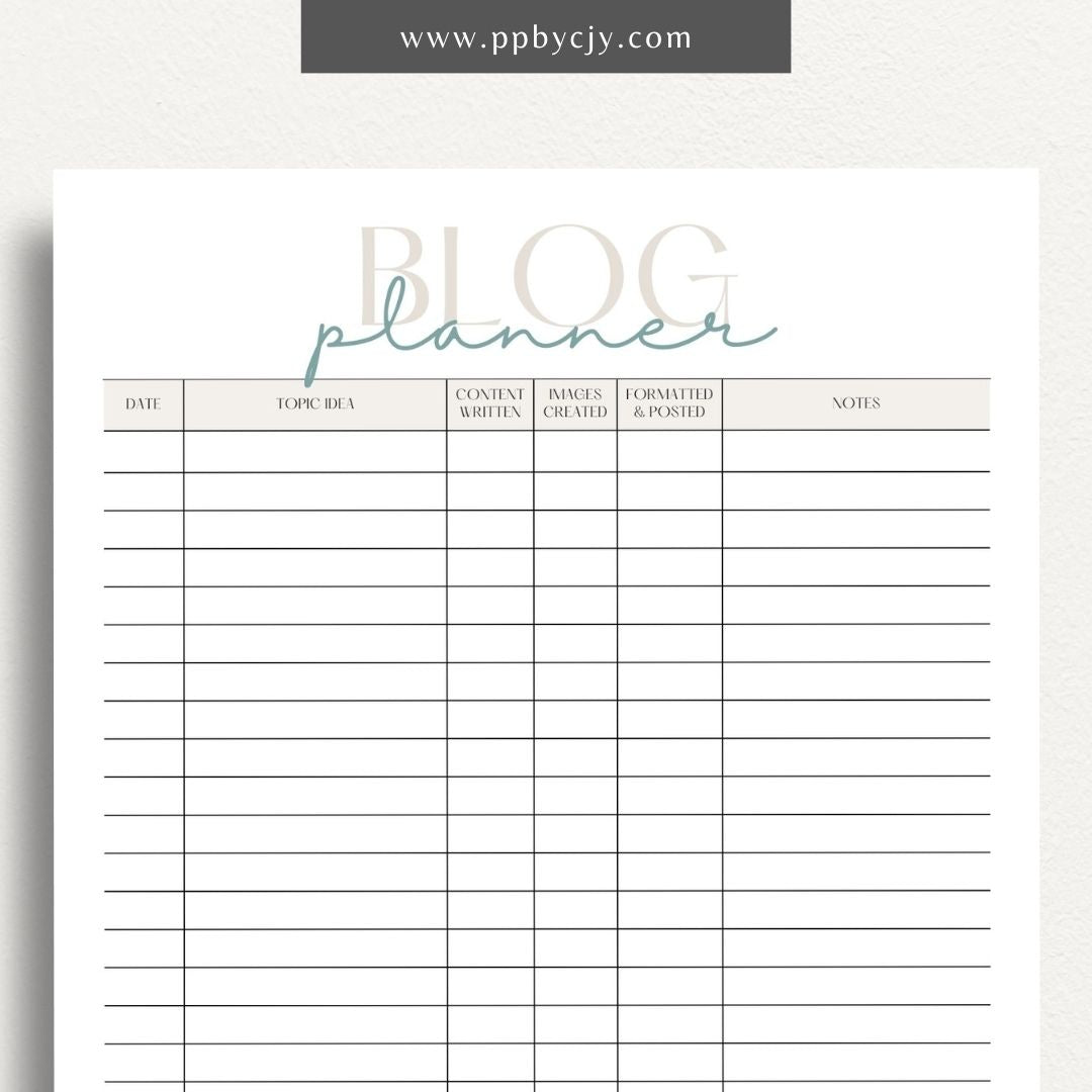 Blog Planner Printable Template – Digital Download for Organizing and Planning Blog Content