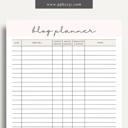 Blog Planner Printable Template – Digital Download for Organizing and Planning Blog Content