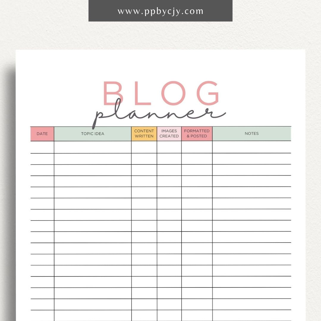 Blog Planner Printable Template – Digital Download for Organizing and Planning Blog Content