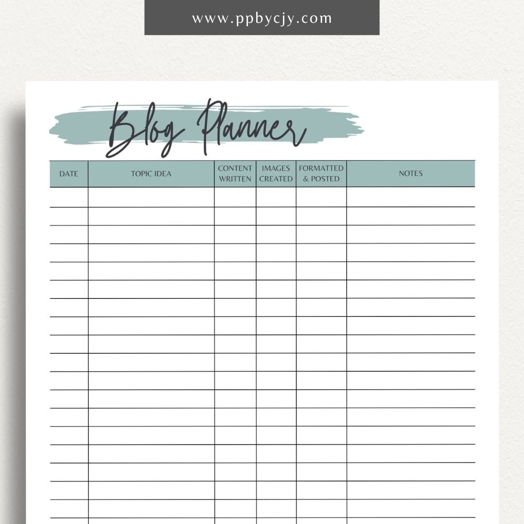 Blog Planner Printable Template – Digital Download for Organizing and Planning Blog Content