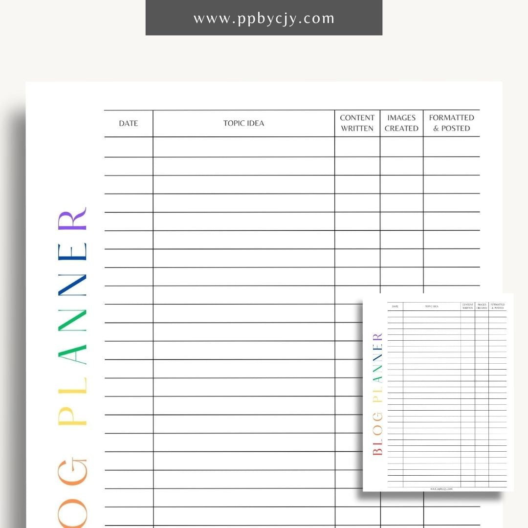 Blog Planner Printable Template – Digital Download for Organizing and Planning Blog Content