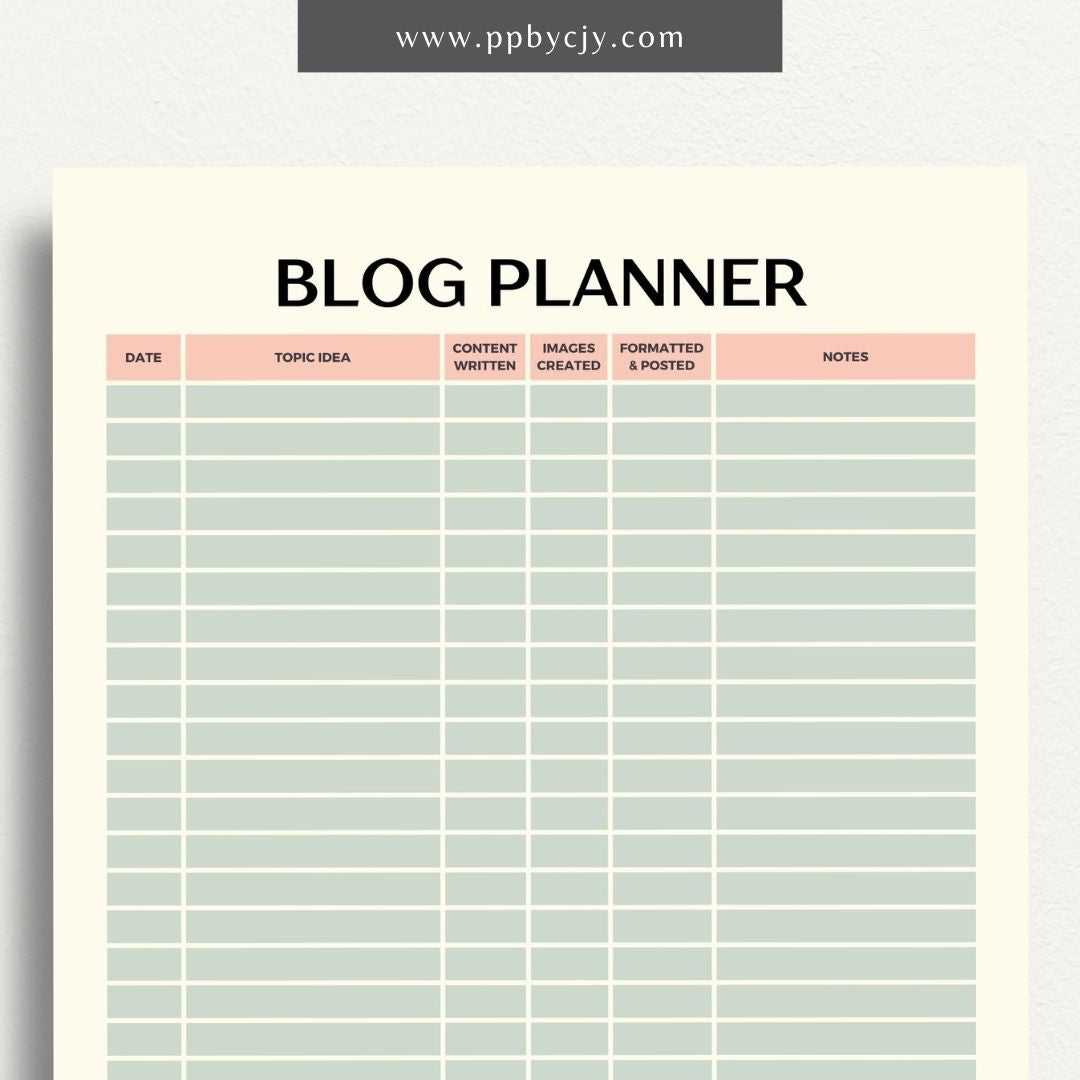 Blog Planner Printable Template – Digital Download for Organizing and Planning Blog Content